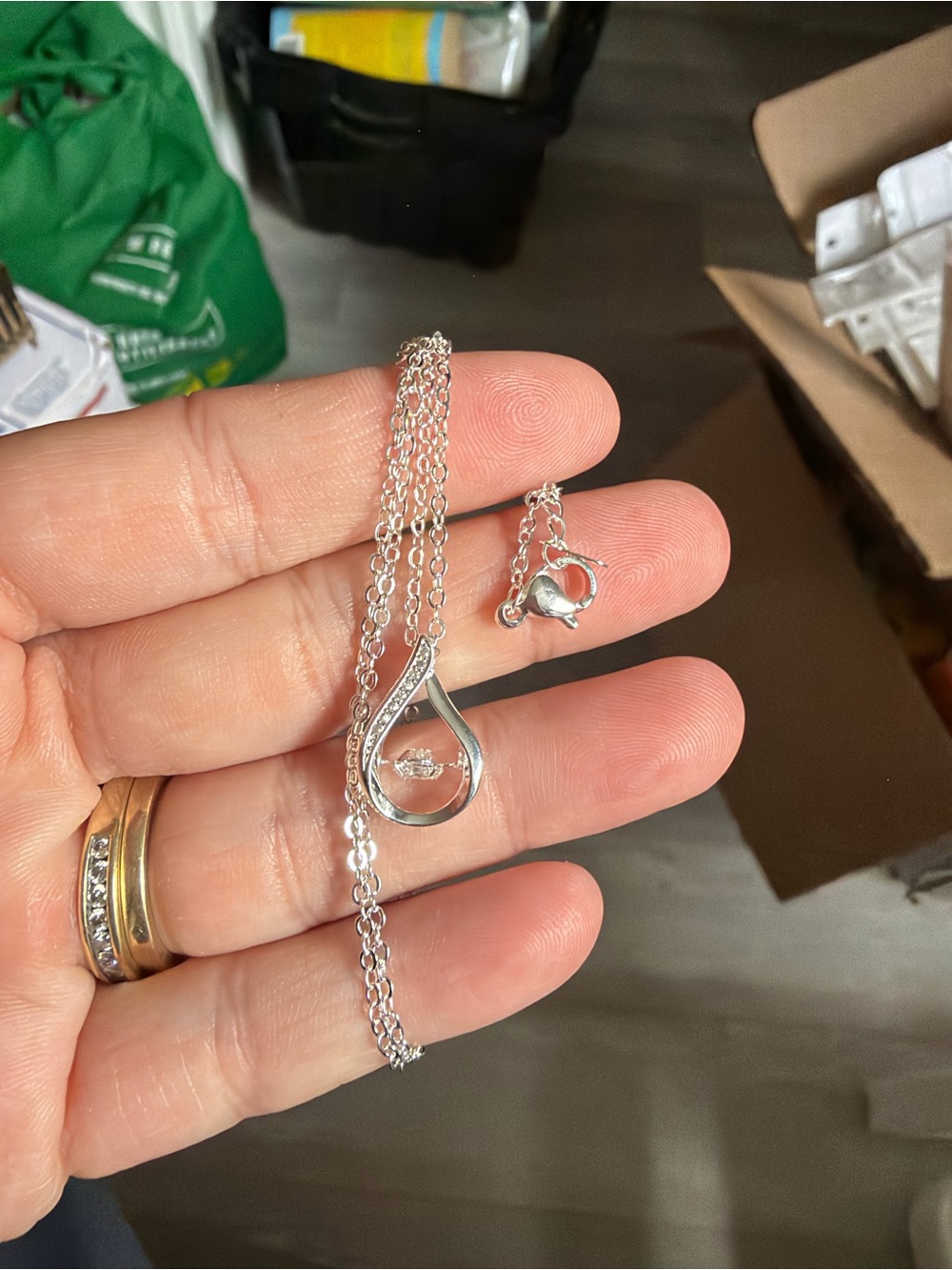 4/$50 Sterling Silver Teardrop Pendant Necklace with Floating Crystal